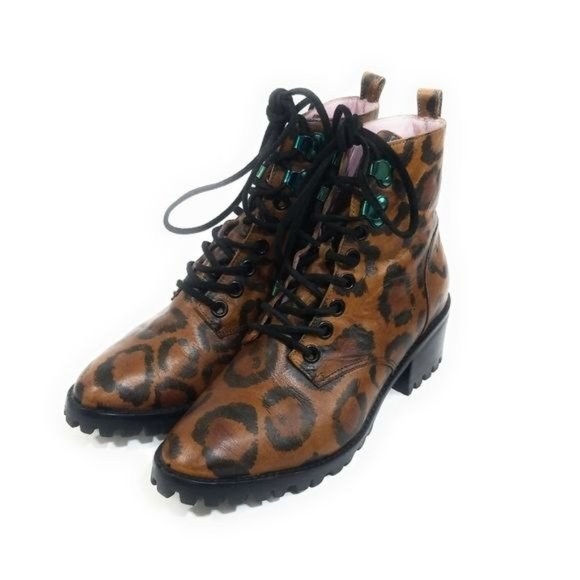 Sophia Webster Roxy Leopard Print Lace Up Ankle Boots Chunky Lug Sole Size 6.5 - Picture 6 of 9